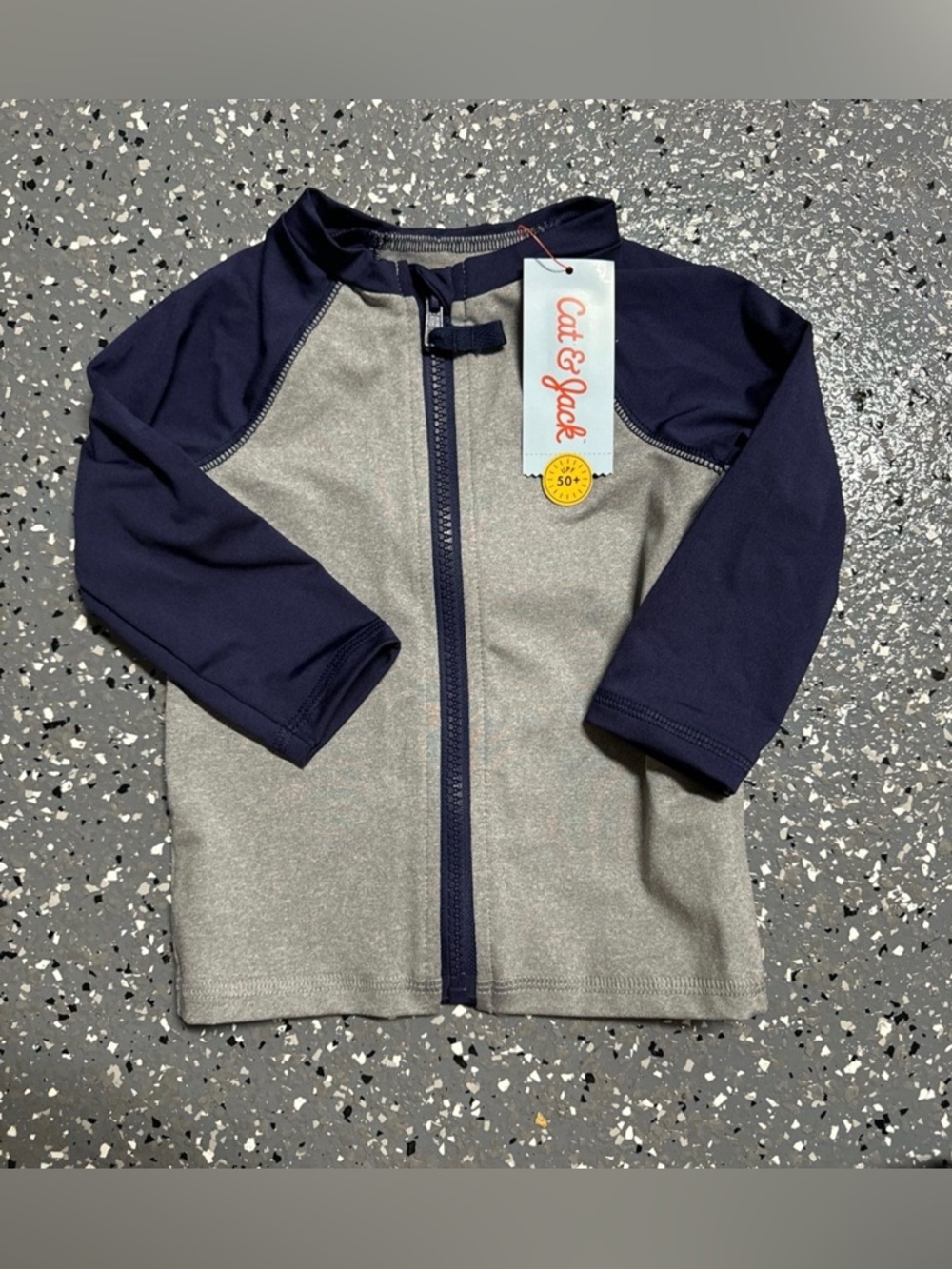 Cat & Jack Baby Long Sleeve Zipper Rash Guard Swim Shirt - Navy & Light Gray 18m